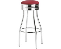 Tabouret de bar rétro chromé avec siège en PU rouge, style américain des années 1950, chaise haute de bar pour restaurant, café, pub et bar à thème
