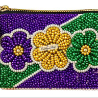 Tas Koin Mardi Gras Mewah Berhias Manik-Manik Buatan Tangan, Dompet Resleting Festival Artisan