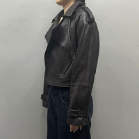 Veste moto en cuir véritable pour femme, style court, col ouvert, manches longues, veste d'automne