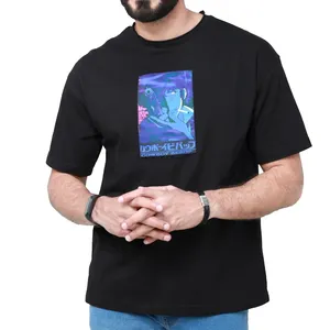 En çok satan erkekler siyah % 100% pamuk damla omuz satılık özel grafik baskılı tasarım kazak T shirt düşük adedi