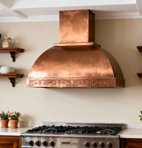 <span class=keywords><strong>Hotte</strong></span> de cuisine en cuivre sur mesure, artisanale, avec patine antique et motif floral, pour cuisine de villa de luxe de style toscan ou méditerranéen - Product Image 5