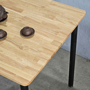 Natural <b>Wood</b> Square <b>Table</b> 70x70cm with Round Iron Legs for Home Bar <b>Extendable</b> Dinig Set BA68151 - Product Image 6