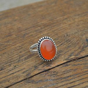 Bague en cornaline faite à la main en argent sterling 925 cadre de lunette de pierres précieuses ovale élégant classique pour mariage noël/saint valentin - Product Image 2