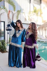 Batva สูทวินเทจผ้ากำมะหยี่น้ำแข็งพร้อมการปักลาย zari และกระจกจริงทำงานเอวธรรมชาติฤดูหนาว - Product Image 6