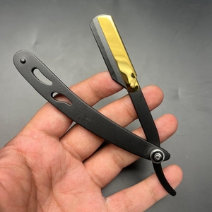 Rasoir droit de barbier doré et noir avec lame remplaçable Couteau de barbier professionnel de haute qualité Logo personnalisé - Product Image 4