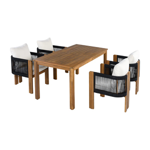 Ensemble de salle à manger Kinan en teck massif de haute qualité avec cordes tressées et coussins résistants à l'eau pour usage extérieur - Product Image 1