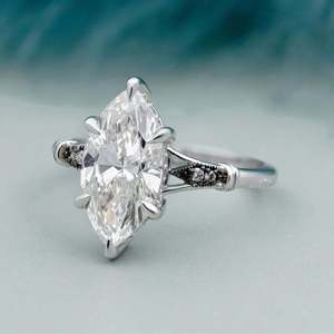 Anillo de Compromiso con Halo Oculto de Diamantes Cultivados en Laboratorio, Corte Marquesa Vintage de 3 Ct para Mujer, Certificado IGI - Product Image 3