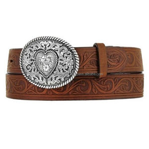 Ceinture d'outillage en cuir occidental marron en relief floral avec boucle de forme ovale design dans toutes les tailles personnalisées. - Product Image 4