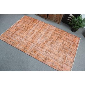 พรมขนาด 3.7x5.9 ฟุต, พรมวินเทจตุรกี, พรมขนสัตว์สีส้ม - Product Image 4