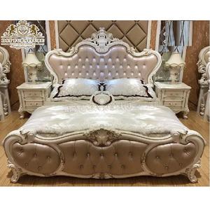 เตียงไม้สำเร็จสีขาวงานทำมือดีไซน์สวยหรู,เตียงคิงไซส์ทำจากไม้เนื้อแข็งพร้อมโต๊ะข้างเตียงสไตล์โมเดิร์นเตียงแกะสลักด้วยมือ - Product Image 1