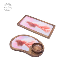 Plato de servir de madera de mango hecho a mano con diseño floral pintado a mano para una cena elegante, decoración con estilo y uso versátil en la mesa. - Product Image 5