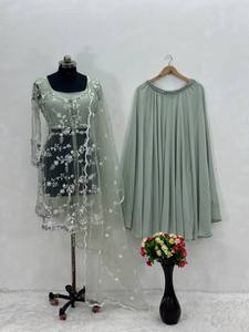 EthnicRang Dernier créateur Femme Faux Chinon Fil de Soie Broderie Séquence Travail Plazzo Costume Pakistanais Salwar Kameez Indien - Product Image 4