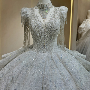 Dw0184 Precioso Vestido de Novia Brillante con Adornos de Cuentas y Cola Larga, Vestido de Novia de Lujo con Cuentas Jancemebr - Product Image 1