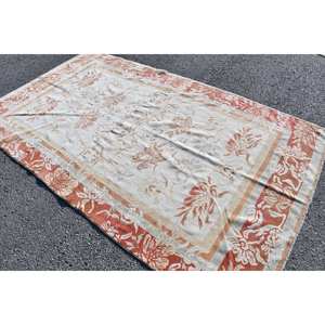 Classique Blanc Orange Vintage Tapis Turc 5.1X8.5 pieds À La Main Patchwork Conception Laine Matériel Latex Support pour Vivre Tabriz - Product Image 2