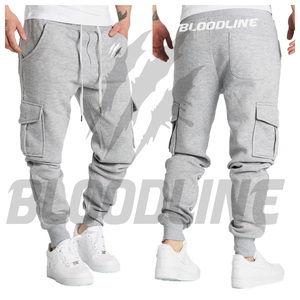 Bloodline International Unisex Gray Canvas Cargo Sweatpants <b>Elastic</b> <b>Waist</b> Drawstring Multiple Pockets Formal Style Quick Dry - Product Image 4