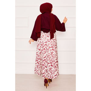 Conjunto de Traje Borgoña para Mujer con Falda de Mangas Anchas y Cinturón Incorporado, Elegante y con Estilo - Product Image 4