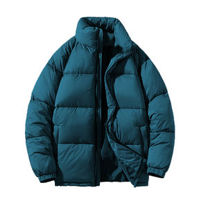 Veste d'hiver zippée en tissu bulle de couleur unie - Product Image 1