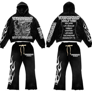 Conjunto de Sudadera con Capucha y Pantalones Deportivos para Hombre, Transpirable, Lavado Ácido, 100% Algodón, con Logotipo Personalizado, para Gimnasio, Fitness y Uso Casual, con Maqueta Gratuita - Product Image 2