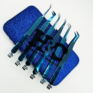 Pince à épiler en acier inoxydable avec pointe pointue au plasma bleu durable avec vison Logo privé - Product Image 1