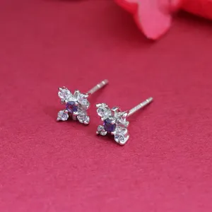 Pendientes de Plata 925 con Forma de Flor para Mujer, con Amatista en el Centro, Corte Brillante Redondo, Engaste de Garras, Clásicos para Uso Diario - Product Image 2