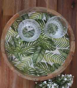 MEENA Plateau de service rond en bois avec poignée en métal Plateau de nourriture décoratif fait à la main durable et durable - Product Image 3