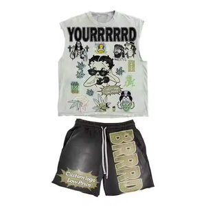 Ensemble décontracté d'été pour homme : short tricoté imprimé et débardeur sans manches style streetwear avec logo personnalisé - Product Image 4