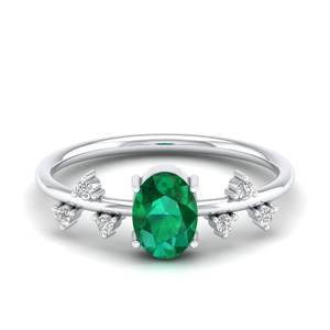 Anillos de Piedras Preciosas de Esmeralda de Corte Ovalado de Diseño Único REYES de 0.75 Quilates en Plata de Ley 925, Joyería de Moissanita para Ella - Product Image 1