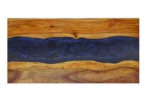 Table à manger rectangulaire moderne en résine époxy artisanale de luxe pour salon, plateau en bois d'acacia, couleur et taille personnalisées, mariage - Product Image 4