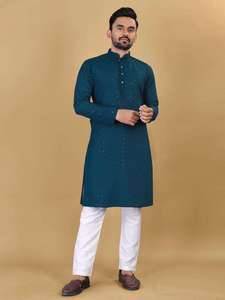 Kurta Pajama de Lujo para Hombre, Tela de Algodón y Rayón, Diseño de Diseñador, Ideal para Ocasiones Especiales, Fabricante de Ropa India - Product Image 3
