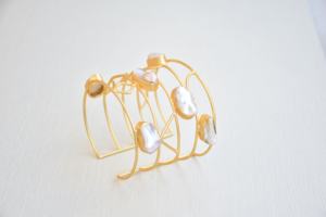 Ready Ship Adjustable Brass Cuff <b>Bracelet</b> Fresh Water Pearl Rhodium Plated Punk Style <b>Chunky</b> Handmade Unisex Fashion Jewelry - Product Image 4