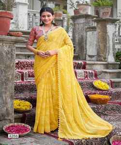 Saris de Georgette floral de diseñador para tienda de mujer: descubre el lujo y la sofisticación en saris de ropa informal de oficina - Product Image 1