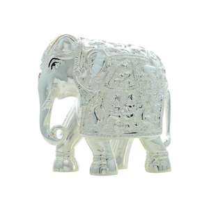 Figura de Elefante de Metal 3D Plateada, Diseño Tradicional Religioso con Trompa Elevada, Acabado Pulido, Amigable con el Vastu, Regalo para Diwali - Product Image 3
