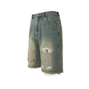 Best Edition Distress Vintage Casual Hip Hop Lightweight Breathable Summer Denim <b>Jean</b> Shorts <b>Men</b> Loose Fit Button Knitted - Product Image 6