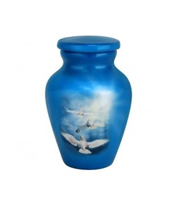 โกศพร้อมสลักสีเงินอะลูมิเนียมสำหรับใส่เถ้ากระดูกอลูมิเนียมสีน้ำเงินและขาว - Product Image 6