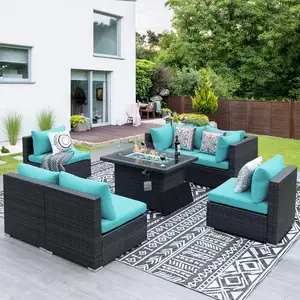 Altovis di lusso all'aperto posti a sedere gruppo PE rattan moderni mobili da giardino divano con tavolo a pozzo di fuoco