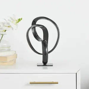 Sculpture décorative abstraite en métal aluminium Décoration intérieure Sculpture polie moderne Statue en aluminium abstrait gris foncé aluminium - Product Image 5