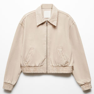 Veste zippée beige pour femme, vêtement d'extérieur minimaliste et décontracté, légère, pour un port quotidien tendance et une superposition de mode moderne - Product Image 1