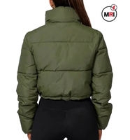 Blouson court matelassé personnalisé vert teint pour femme, respirant, imperméable, écologique, en viscose, col montant, hiver