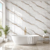 Panneau mural en PVC imitation marbre veiné blanc crème, imperméable, revêtement décoratif intérieur