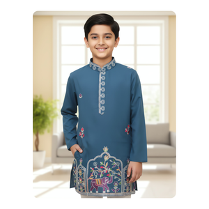 Ensemble Kurta Traditionnel Indien pour Garçons, en Soie Romaine Lavable, Confortable, pour Toutes Saisons, Vente en Gros - Product Image 4