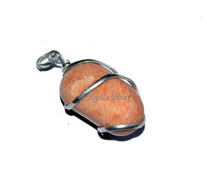 Femmes à la mode pêche Aventurine Tumble pendentif pierre naturelle irrégulière pierre précieuse Style Feng Shui Agate Wrap pour la guérison bijoux - Product Image 1