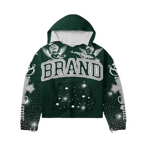 Sweat-shirt à capuche surdimensionné pour homme avec impression de strass personnalisée, streetwear, sweat-shirt vintage Y2K bleu avec impression d'ange - Product Image 3