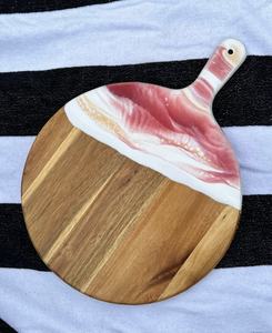 Bellamente decorativo rebanada redonda para picar queso Tabla de utensilios de cocina hogar madera maciza y resina charcutería Tabla de servir - Product Image 2