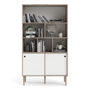 Maharani Tall Bookshelf Made of <b>Solid</b> <b>Wood</b> with 2 Sliding Doors and Natural <b>Wood</b> Finish. - Product Image 2