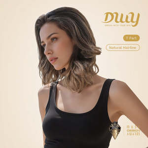 Juniper-DWY Filter Mid-Length Wavy <b>Brown</b> Glueless Synthetic <b>Wig</b> with Transparent Lace Front and Curved Part Dyed Black - Product Image 2