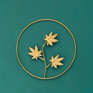 Décoration murale élégante de luxe pour la maison hôtel restaurant et salon décoration couleur noire feuille conception forme ronde tenture murale - Product Image 6