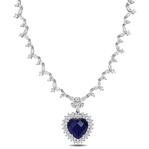 Luxury Heart Shape Blue Sapphire Diamond Pendant Necklace for Women 925 Sterling Silver Wedding Jewelry Anniversary Gift - Product Image 1