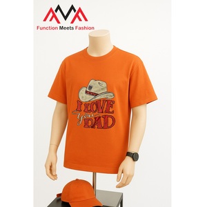 T-shirt orange décontracté à manches courtes, coupe classique, respirant, imprimé vietnamien, en tissu mélangé terylène-coton (TC) - Product Image 2