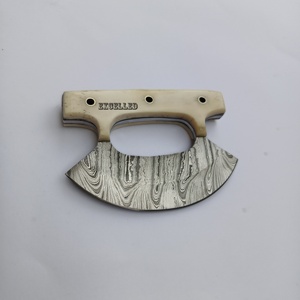Couteau à désosser Ulu en acier damassé fait à la main avec poignée en os Logo personnalisé pour la cuisine et la découpe de pizzas dans les restaurants - Product Image 1