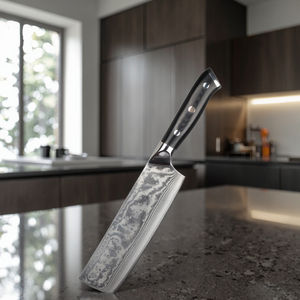 Cuchillo de Cocina Profesional Japonés Tipo Cleaver con Mango Negro G10, Cuchillo Nakiri de Acero al Carbono Damasco - Product Image 4